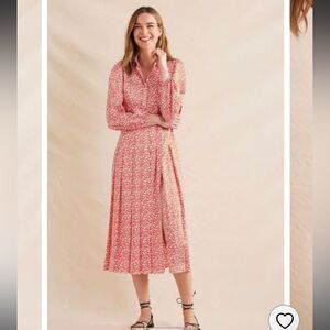 Boden Red and White Pleated Skirt Midi Shirt Dress size 10